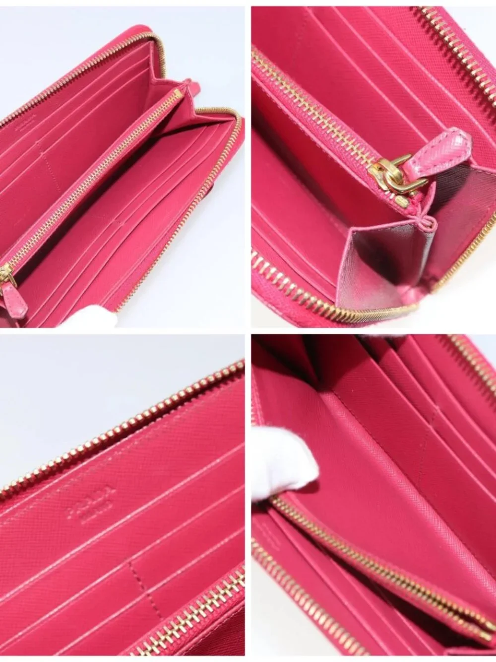 PRADA Ribbon Long Wallet Safiano leather Pink Gold